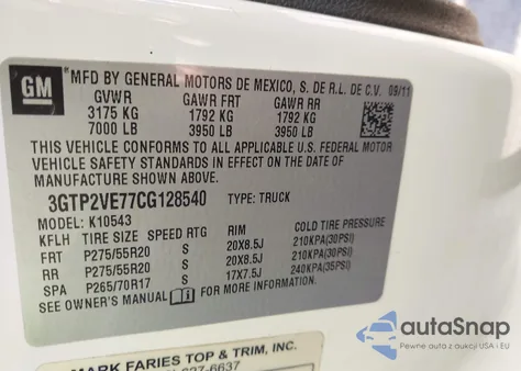 2012 GMC Sierra 1500 Sle z USA, uszkodzony, nr VIN 3GTP2VE77CG128540